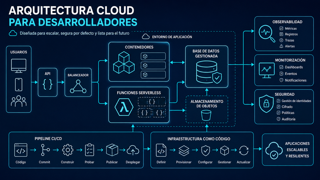 Arquitectura cloud con contenedores, serverless, seguridad y observabilidad