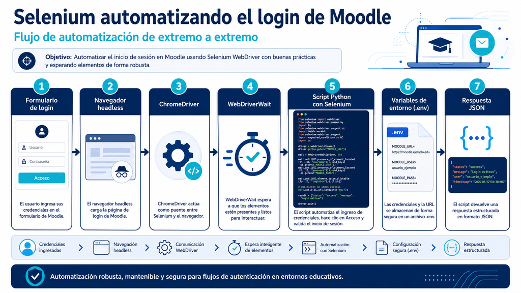 Automatización del login de Moodle con Python Selenium y FastAPI usando navegador headless