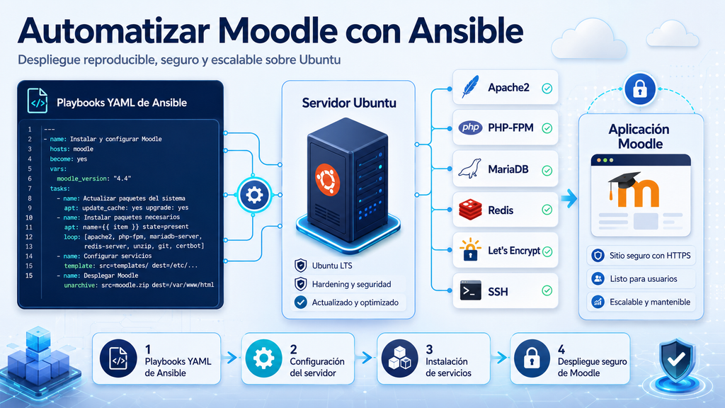 Arquitectura automatizada para instalar Moodle con Ansible, PHP-FPM, MariaDB y Redis