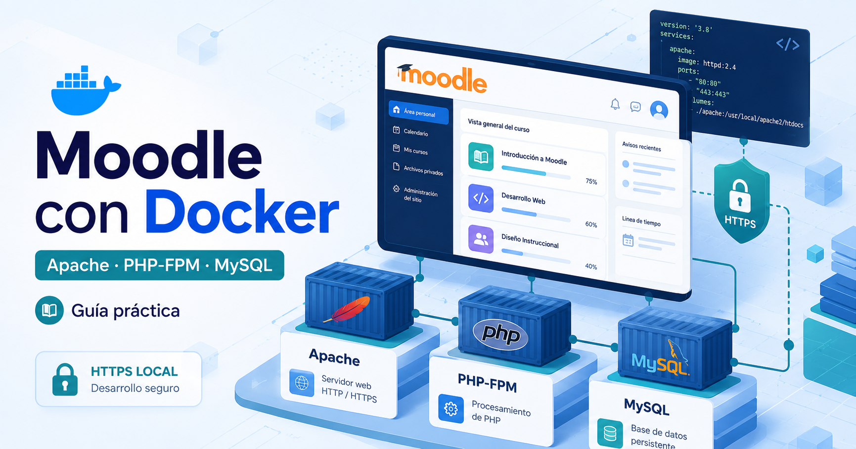 Instalar Moodle 4.5 en Docker con Apache, PHP-FPM y MySQL: Guía Paso a Paso