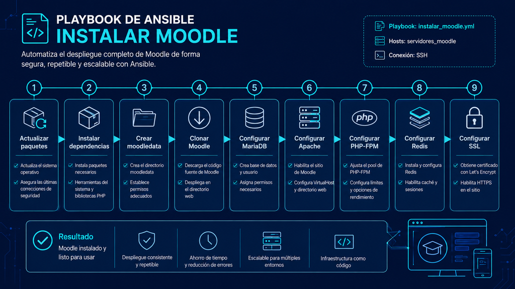 Flujo de tareas de un playbook YAML para configurar servicios de servidor