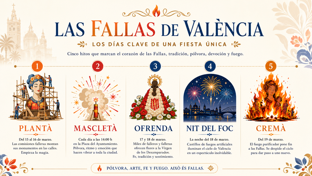 cronología visual del mapa Fallas Valencia y los días clave de la fiesta