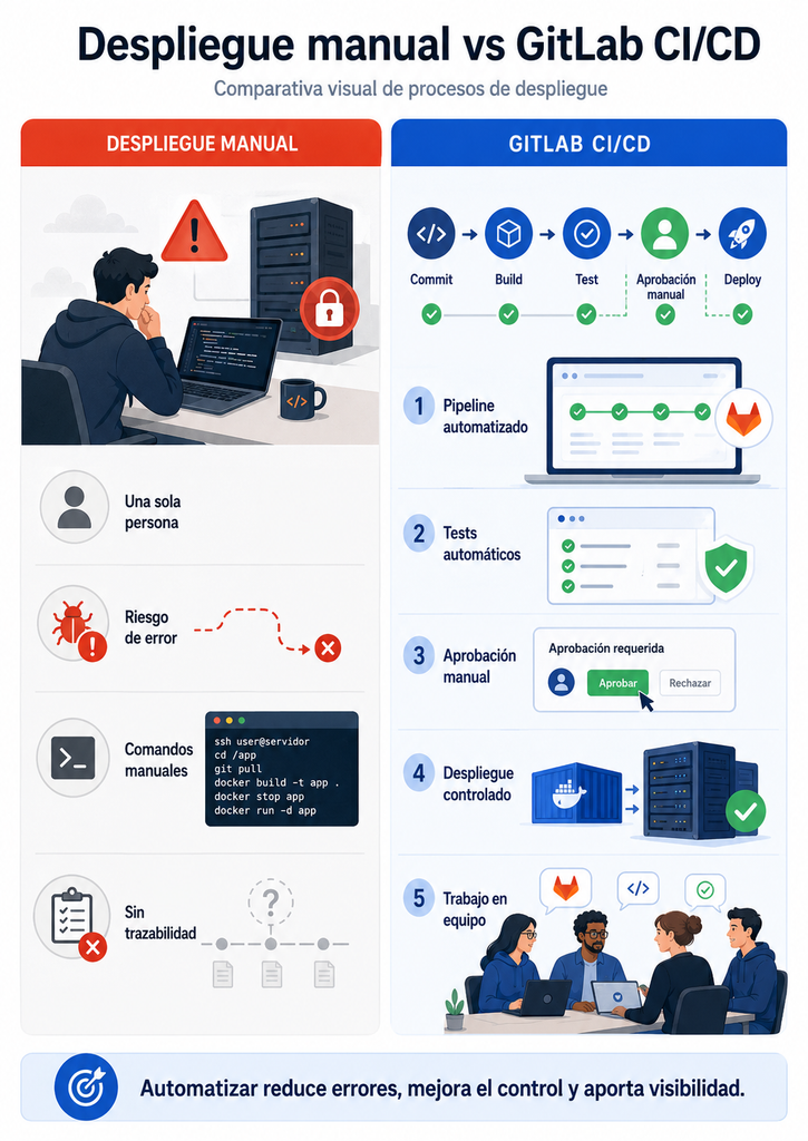 Comparativa entre despliegues manuales y GitLab CI/CD en equipos de desarrollo