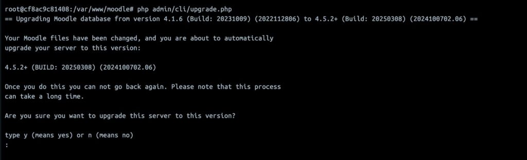 Verifica el proceso de actualización de tu Moodle vía terminal
