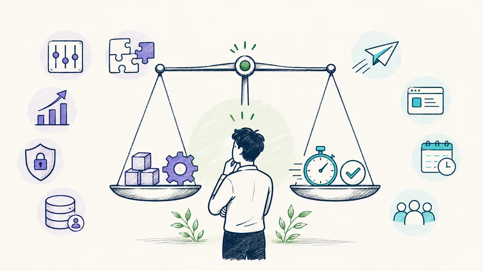 Balanza de decisión para saber cuándo compensa utilizar Moodle y cuándo conviene una solución más simple.