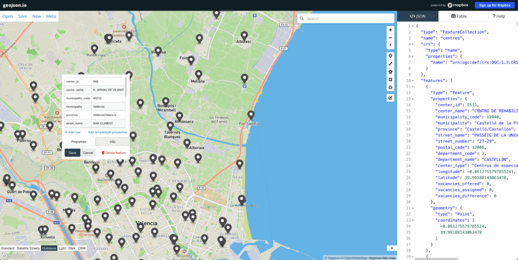 Prueba del fichero GeoJSON sobre GeoJSON.io