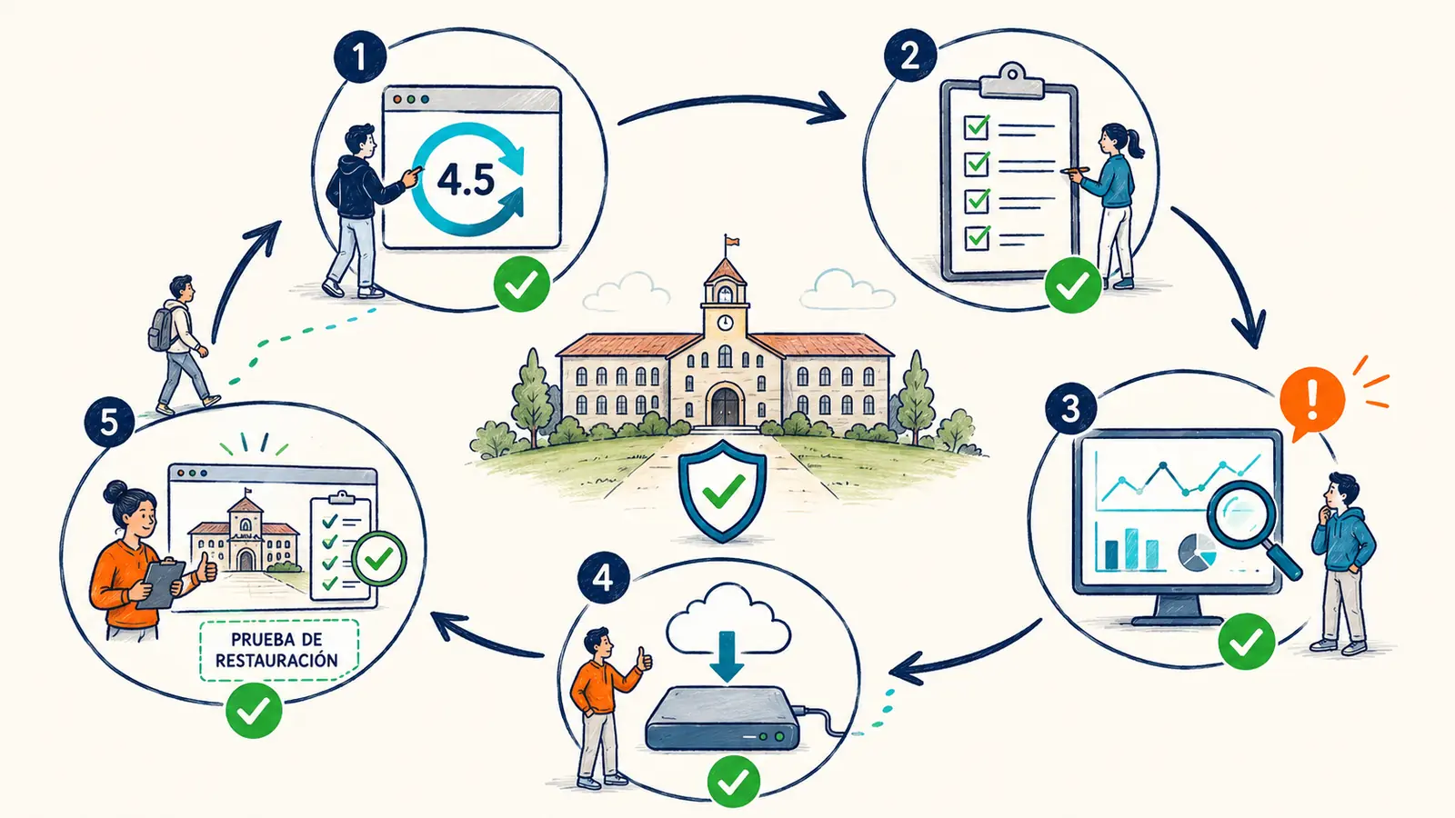 Ciclo continuo de actualización, pruebas, copias de seguridad, monitorización y recuperación de una plataforma Moodle.