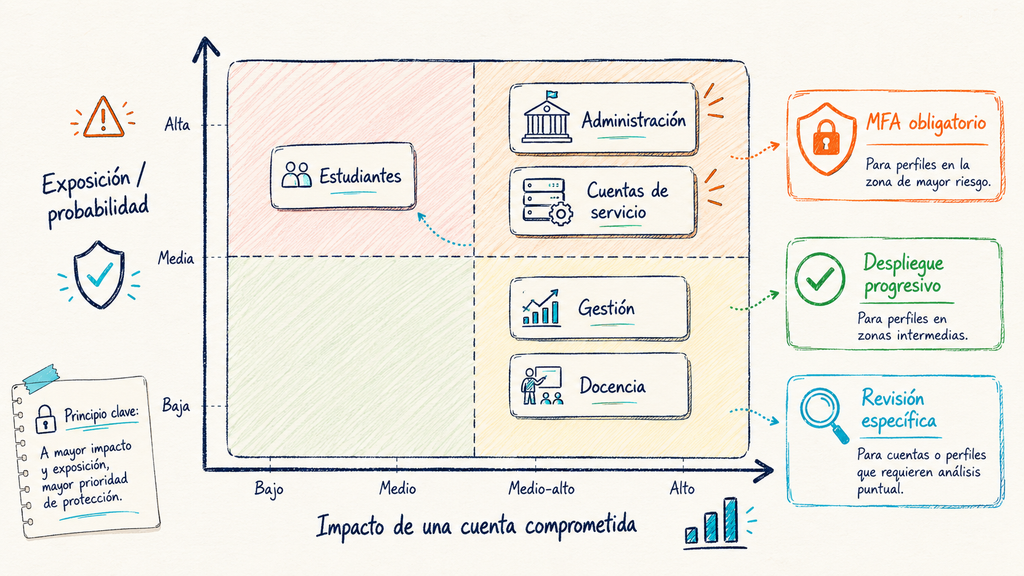 Matriz de decisión para desplegar MFA en Moodle según el riesgo del usuario
