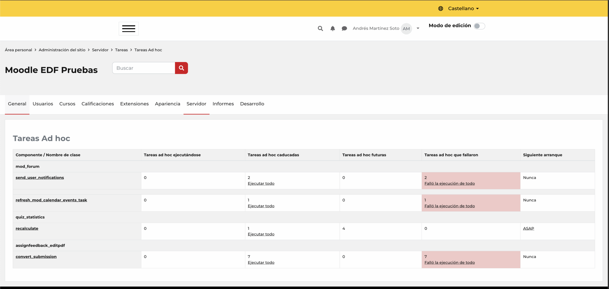 Listado de tareas AdHoc de Moodle