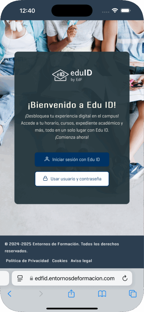 Pantalla de login único EduID