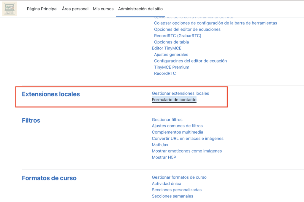Acceso a la configuración del plugin desde el administrador de Moodle