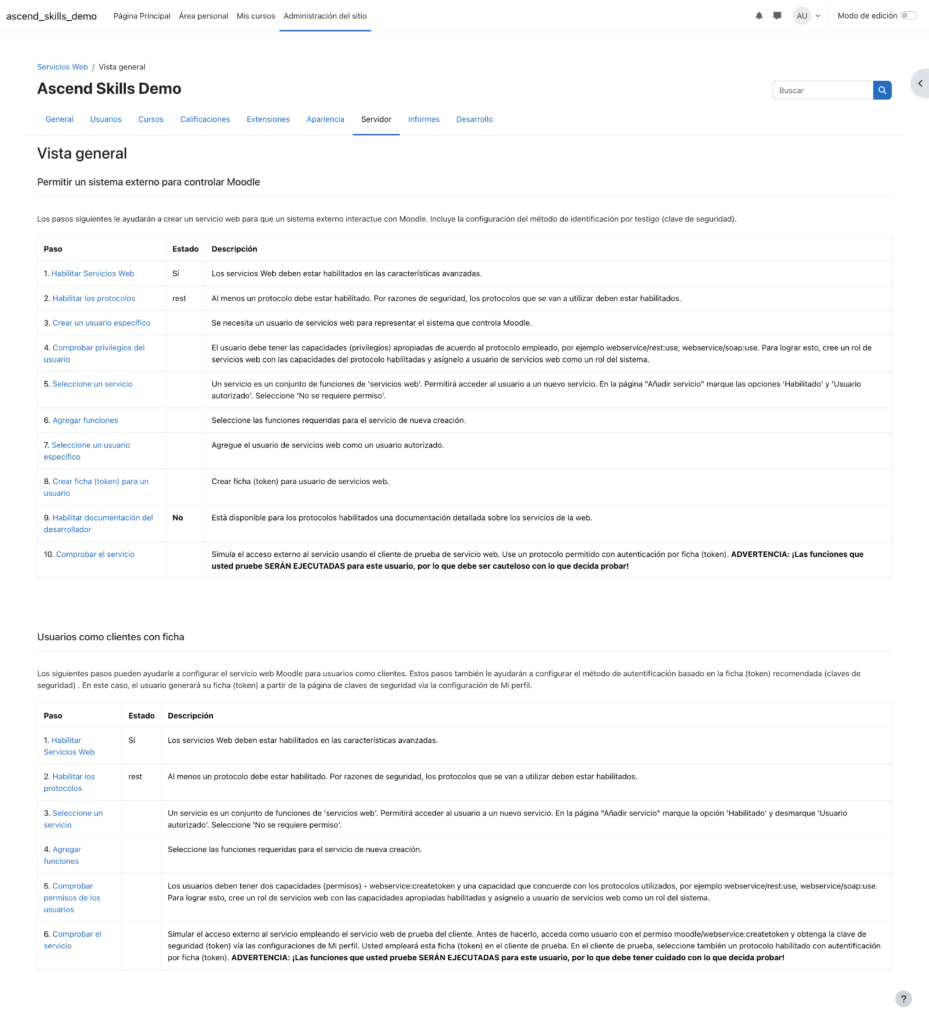 Ajustes API REST Moodle