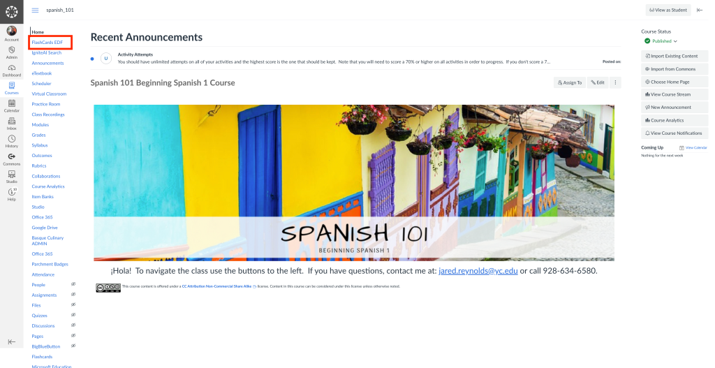 Nativo en cualquier LMS: Así ve un estudiante de la Universidad de Kentucky (Canvas) su acceso a Flashcards.