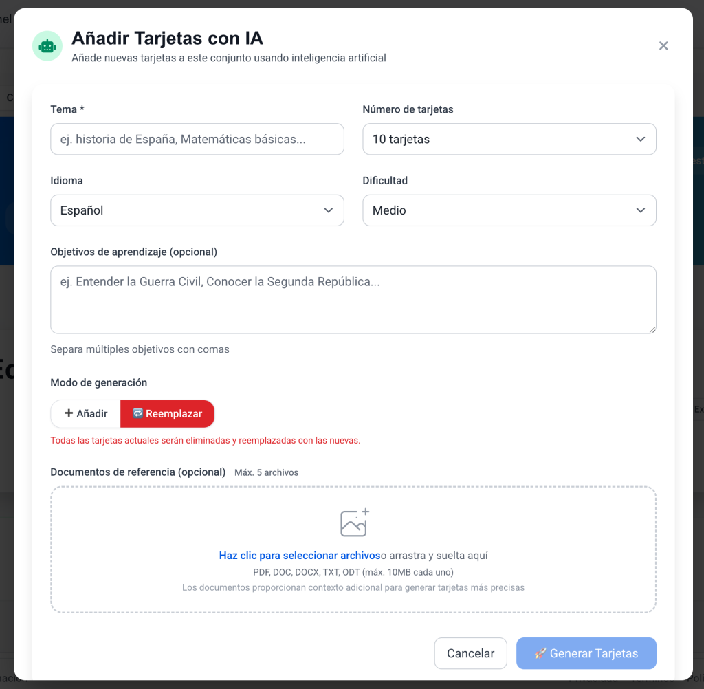 Generación de Flashcard Sets con IA