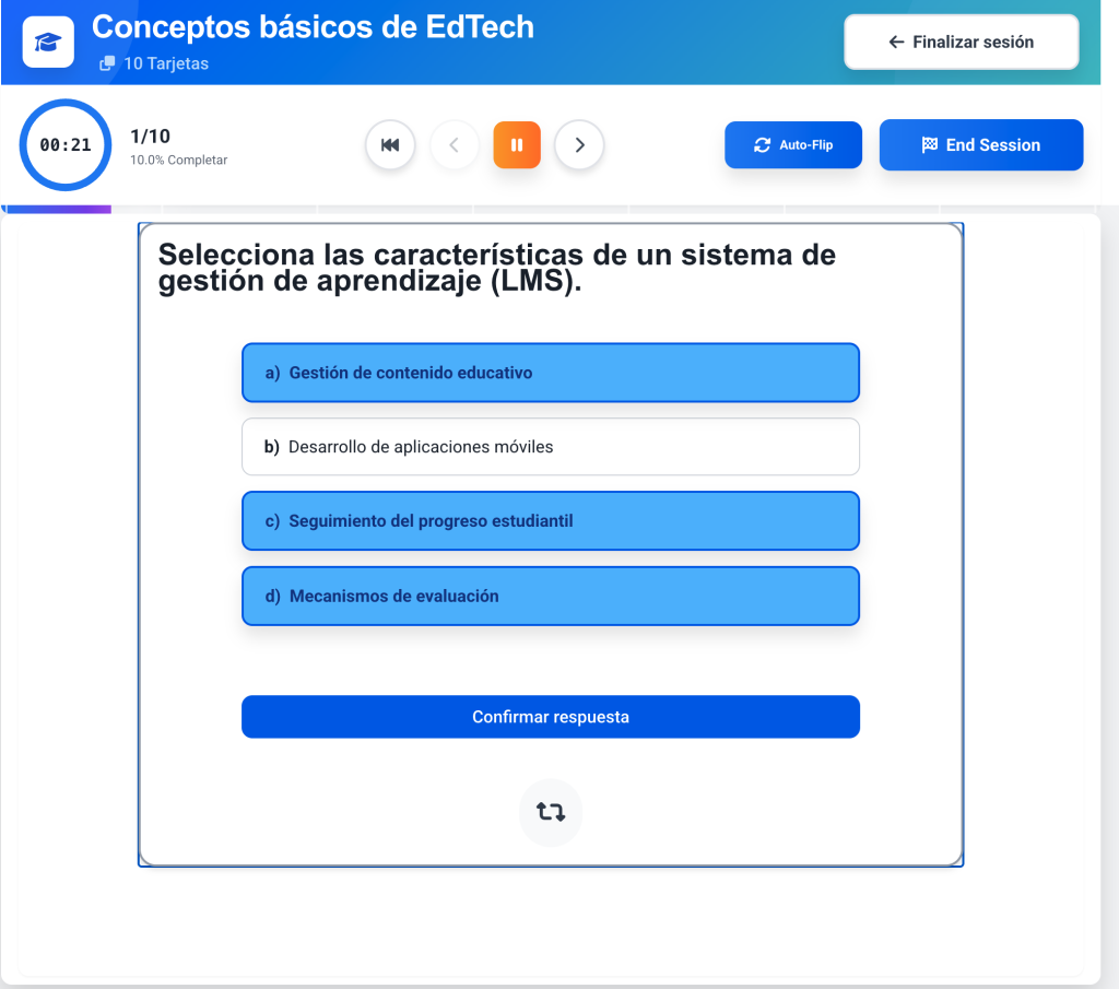 Aspecto de un set de Estudio en Flashcards