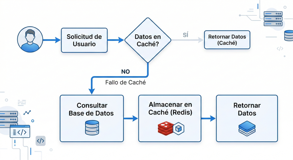 Diagrama del flujo de uso de la caché MUC en un bloque Moodle