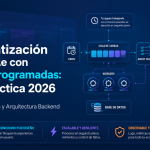 Imagen destacada sobre automatización en Moodle con cron, adhoc tasks, workers, cola de tareas, ERP, IA y observabilidad backend.