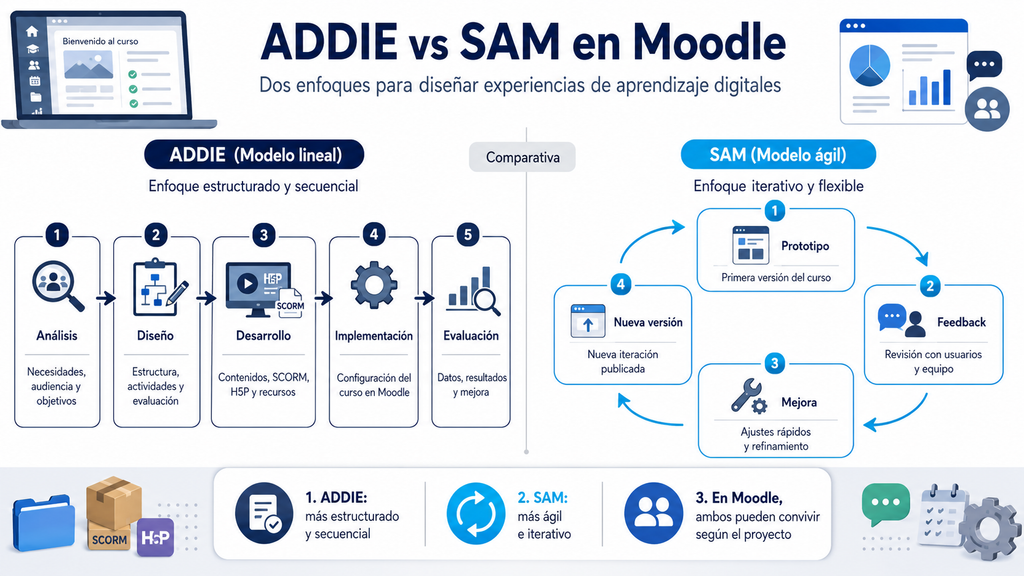 Comparativa entre ADDIE y SAM aplicada al diseño instruccional en Moodle