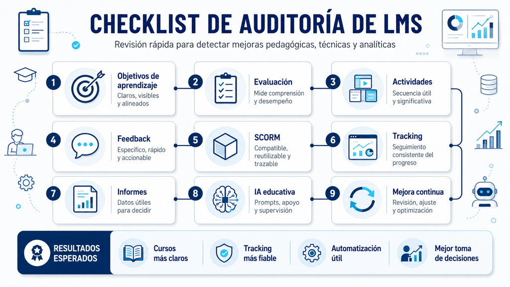 Checklist para auditar un LMS desde el diseño instruccional, la tecnología, los datos y la IA educativa