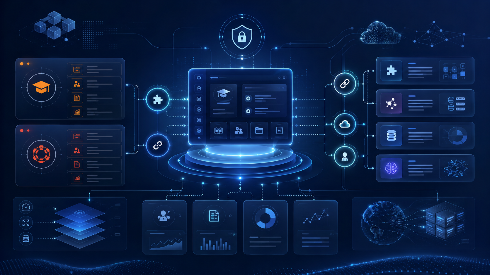Consultoría arquitectura plataformas educativas con LMS, Moodle, LTI, APIs, datos e IA conectados en una arquitectura EdTech