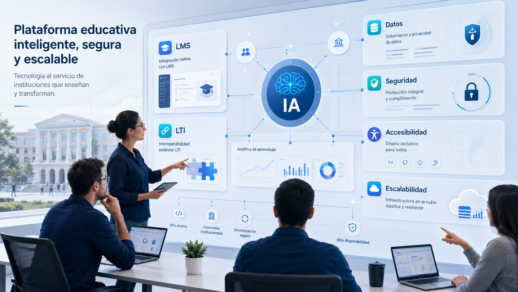 Crear una plataforma EdTech con IA con arquitectura LMS, datos académicos, seguridad, accesibilidad e integración institucional