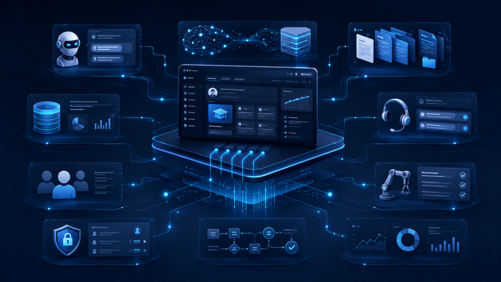 IA educación Moodle automatización conectando asistentes inteligentes, LMS, datos, soporte, RAG y procesos académicos
