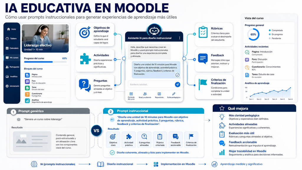 IA educativa en Moodle mediante prompts instruccionales para diseño de cursos