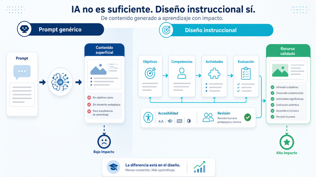 Comparativa entre contenido generado por IA y recurso educativo validado mediante diseño instruccional.
