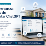 Imagen destacada sobre IA en instituciones educativas con campus virtual LMS, asistente de IA, políticas institucionales, privacidad de datos, supervisión humana y auditoría.