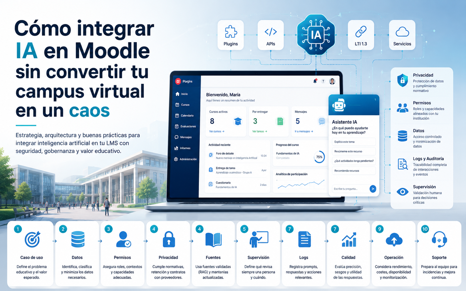Cómo integrar IA en Moodle sin convertir tu campus virtual en un caos