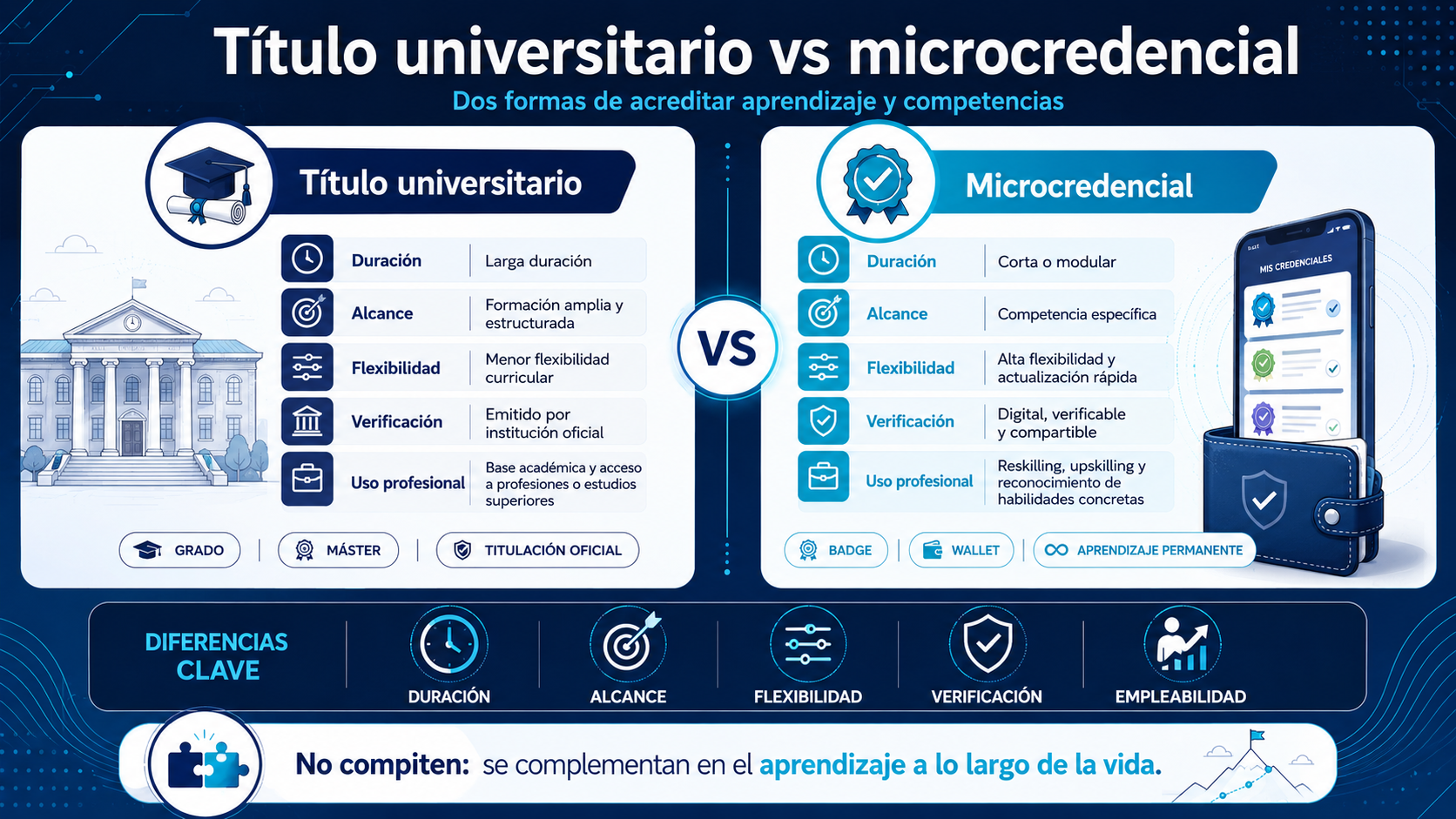 Comparativa entre título universitario y acreditación digital de competencias