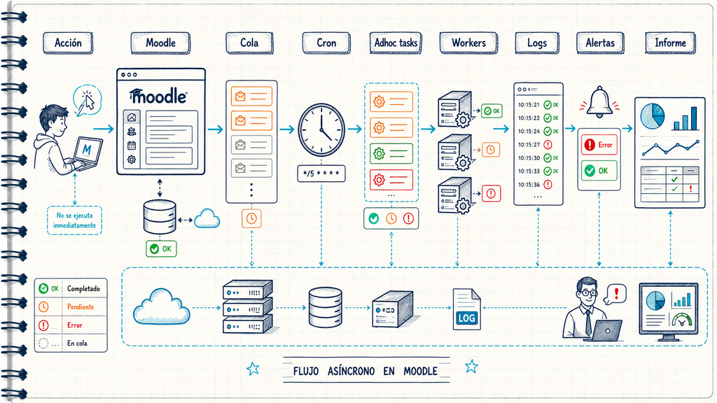 Automatización de tareas programadas y procesos en segundo plano de Moodle