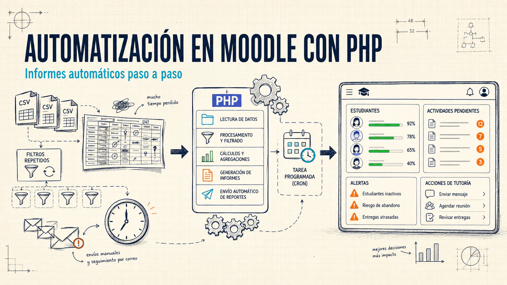 Automatización y visualización de informes en Moodle con PHP: guía paso a paso