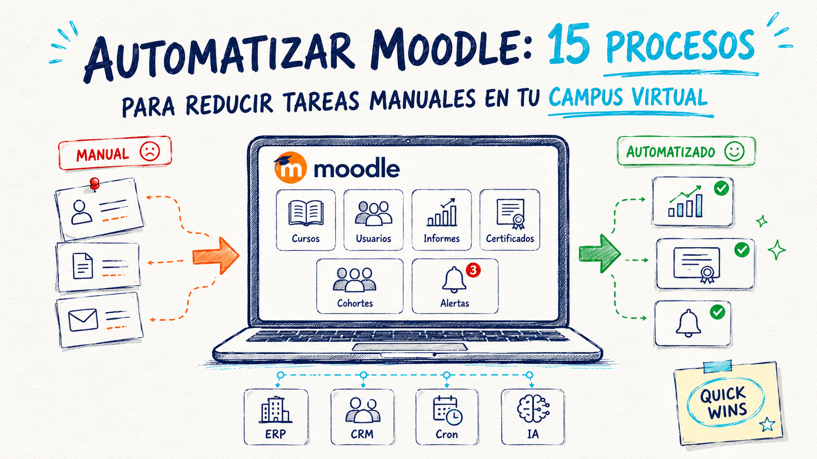 15 procesos de Moodle que probablemente haces a mano y podrías automatizar