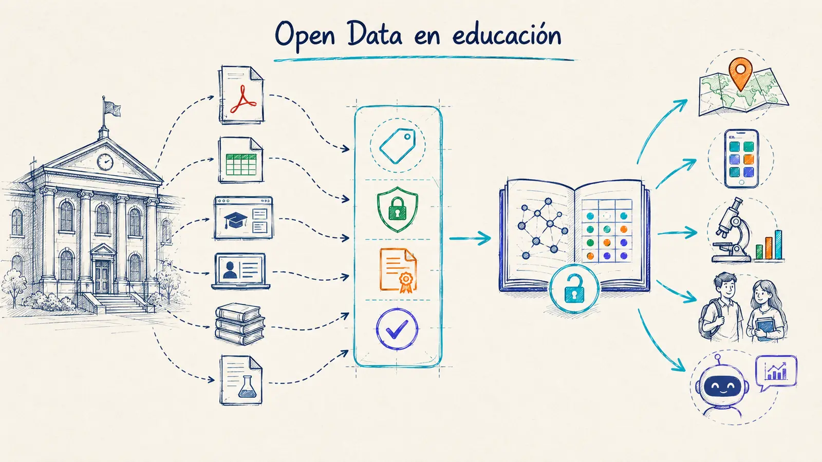Open Data en educación: de información dispersa a datos reutilizables Guía de Open Data en educación con datos institucionales convertidos en servicios útiles para estudiantes, investigación e Inteligencia Artificial