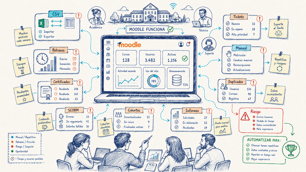 Señales de que un campus Moodle necesita automatización de procesos