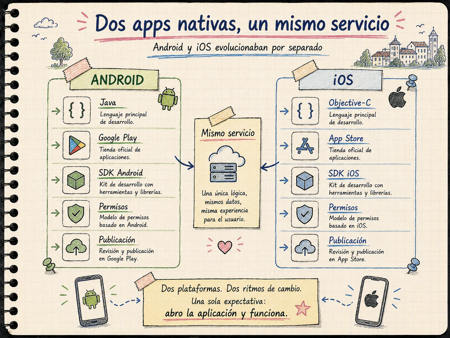 Ilustración AMS Notebook de las dos aplicaciones nativas del ecosistema Vicopo: Android Java e iOS Objective-C