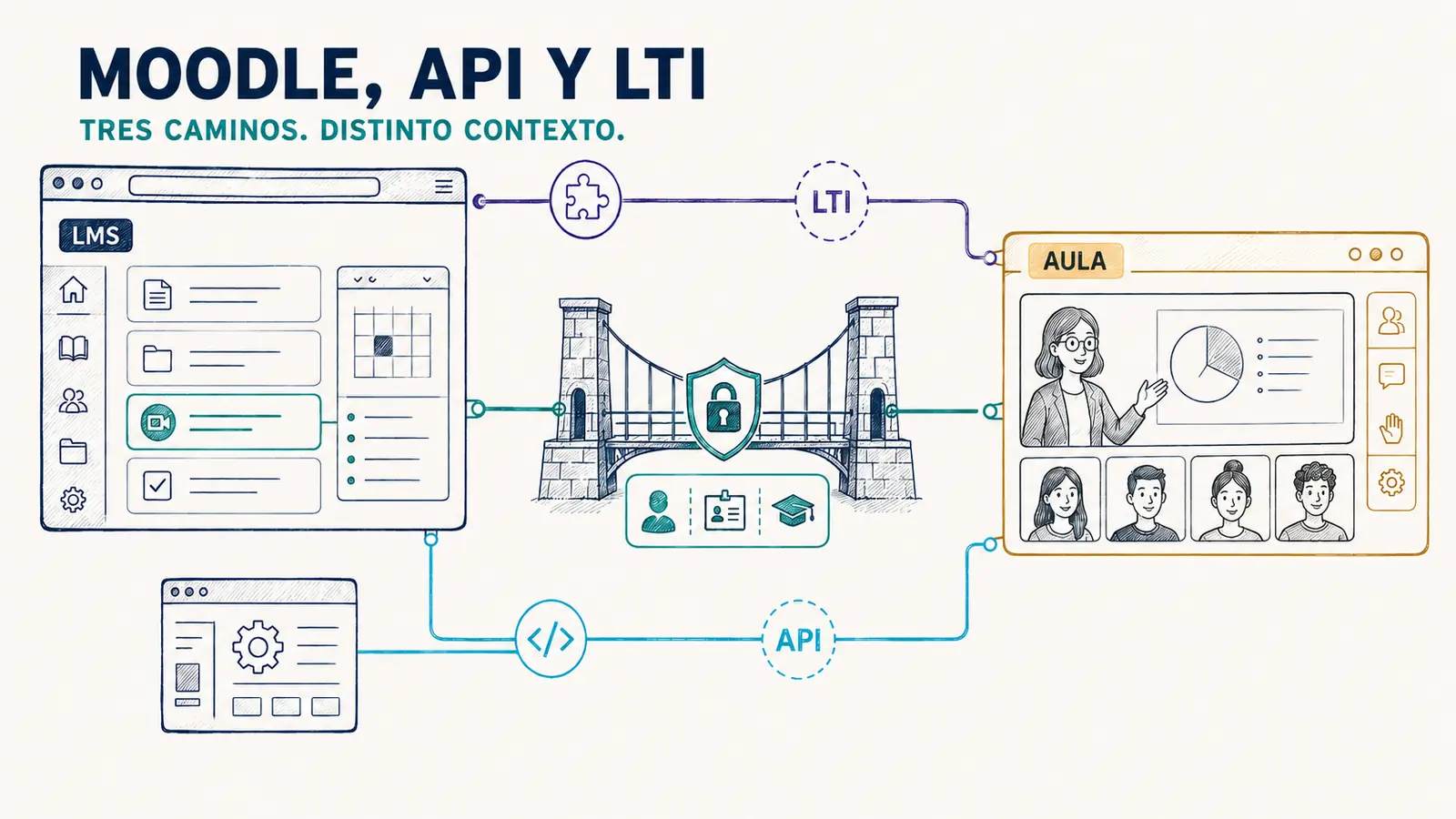 Diagrama de integración entre Moodle, la API de BigBlueButton y LTI