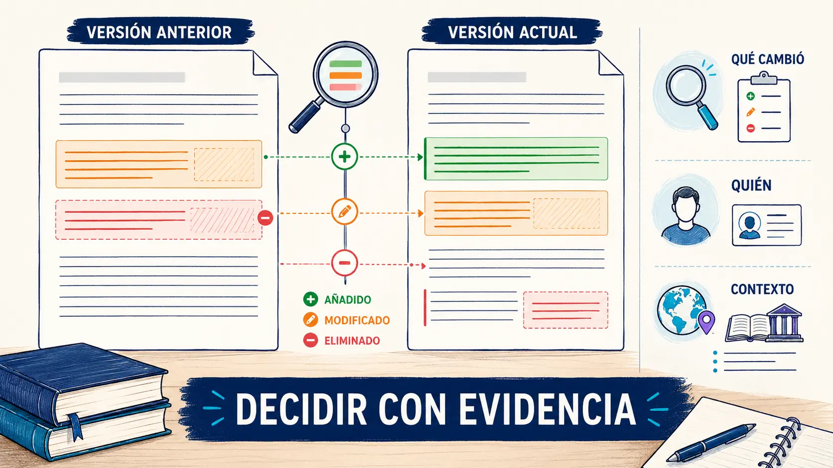 Comparación lado a lado de dos versiones de una guía docente dentro de GuideWizard