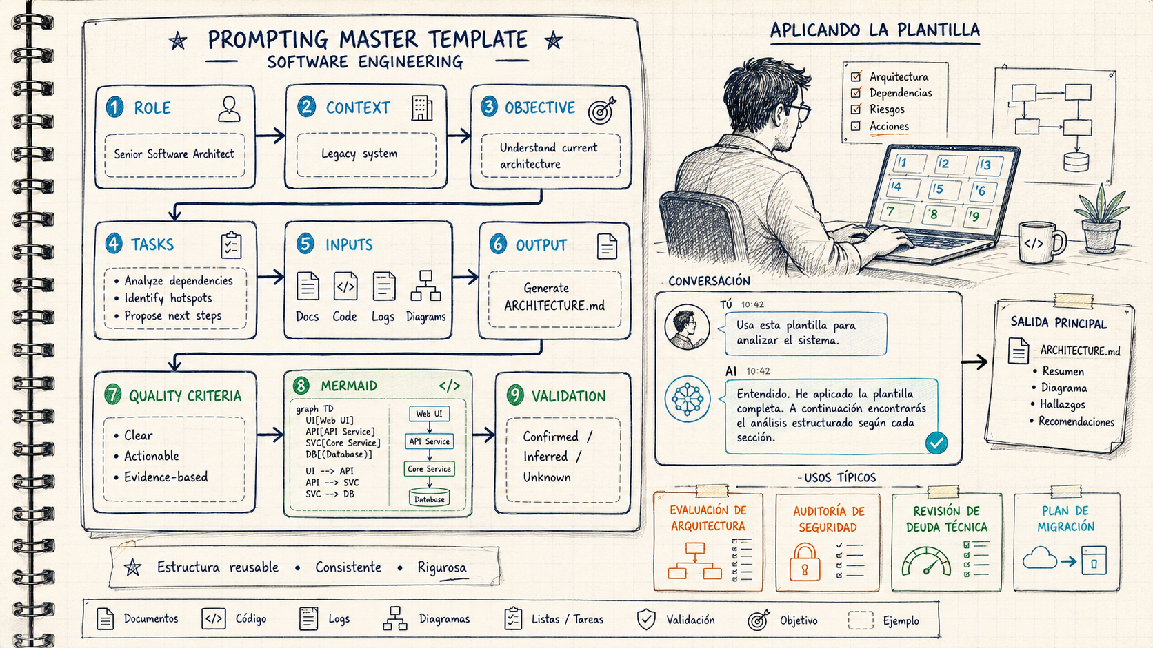 Plantilla de prompting reutilizable para tareas de ingeniería de software con IA.