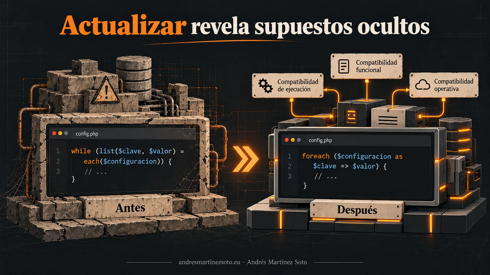 Ejemplo de migración de código PHP desde each hacia foreach y diferencias de compatibilidad